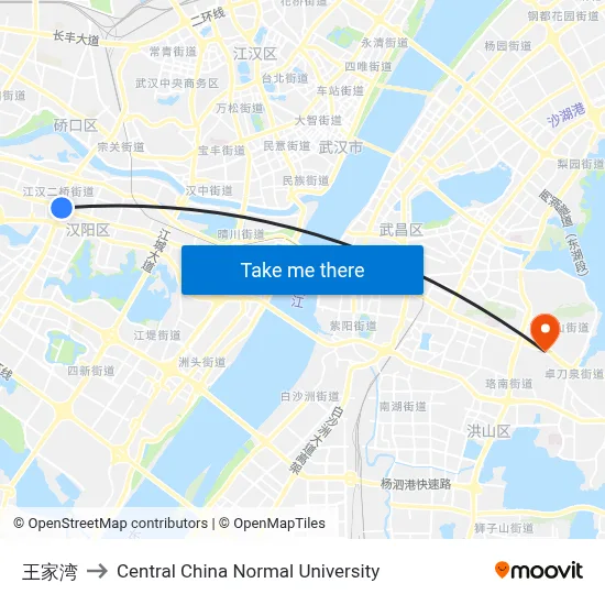 Wang Jiawan to Central China Normal University map