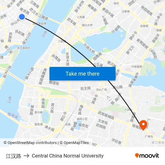 Jianghan Road to Central China Normal University map