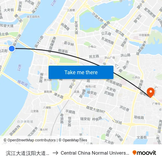 Binjiang Avenue & Hanyang Avenue Intersection to Central China Normal University map
