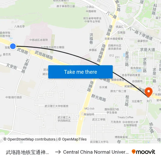 Wuluo Road Metro Baotong Temple Station to Central China Normal University map
