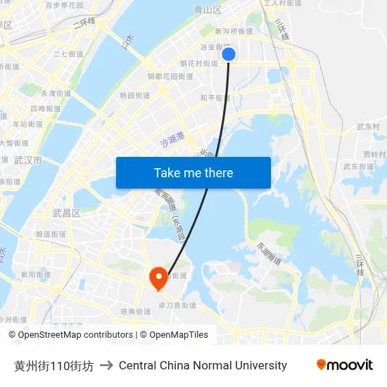 Huangzhou Street Block 110 to Central China Normal University map