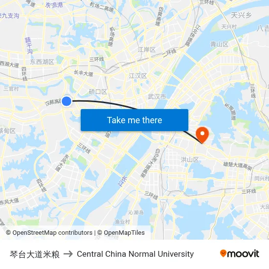 Qintai Avenue Miliang to Central China Normal University map