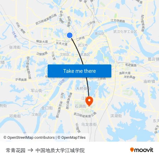 常青花园 to 中国地质大学江城学院 map