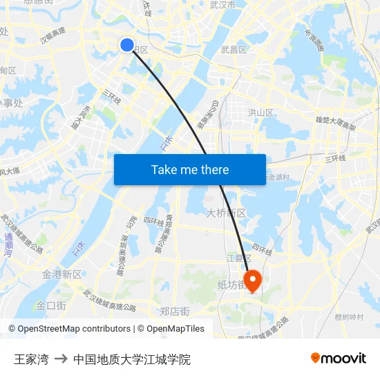 王家湾 to 中国地质大学江城学院 map