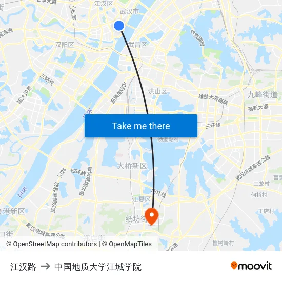 江汉路 to 中国地质大学江城学院 map