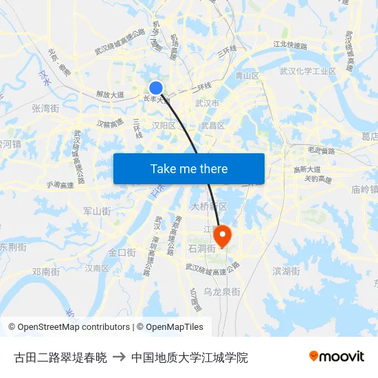 古田二路翠堤春晓 to 中国地质大学江城学院 map