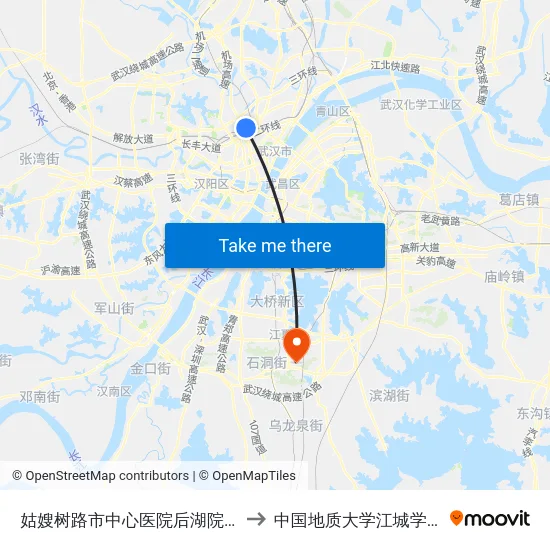 姑嫂树路市中心医院后湖院区 to 中国地质大学江城学院 map