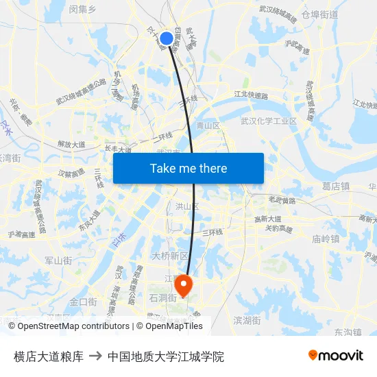 横店大道粮库 to 中国地质大学江城学院 map