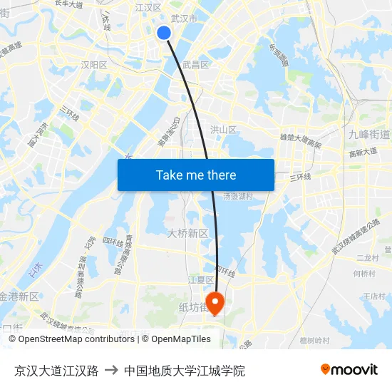 京汉大道江汉路 to 中国地质大学江城学院 map