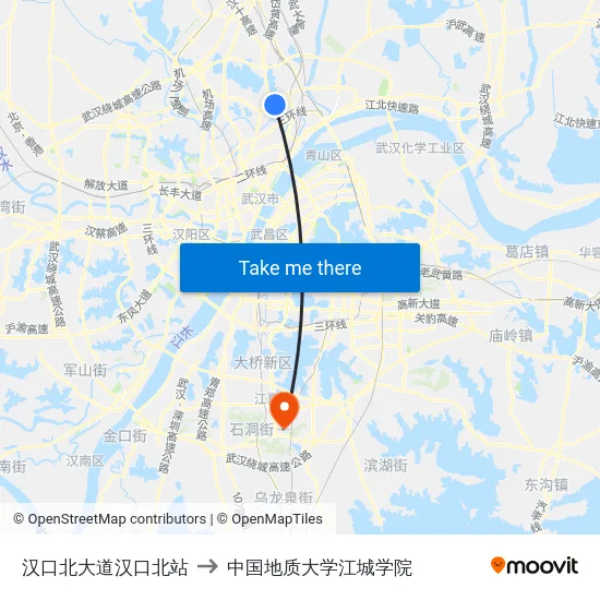 汉口北大道汉口北站 to 中国地质大学江城学院 map