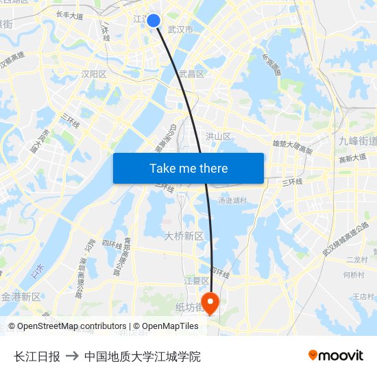 长江日报 to 中国地质大学江城学院 map