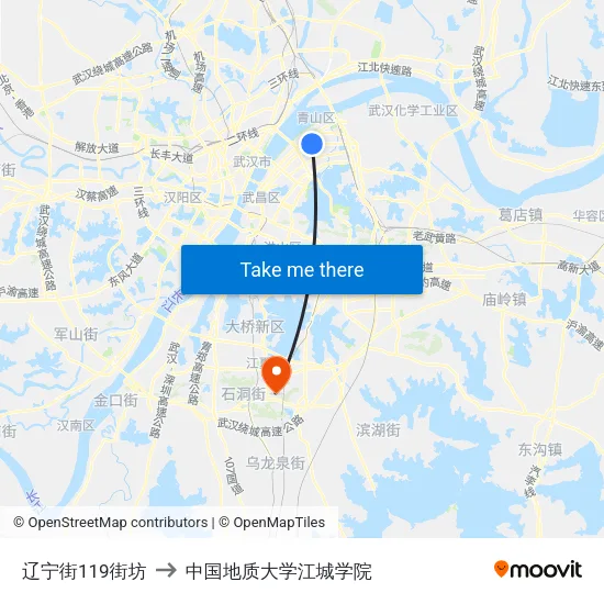 辽宁街119街坊 to 中国地质大学江城学院 map