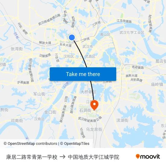康居二路常青第一学校 to 中国地质大学江城学院 map