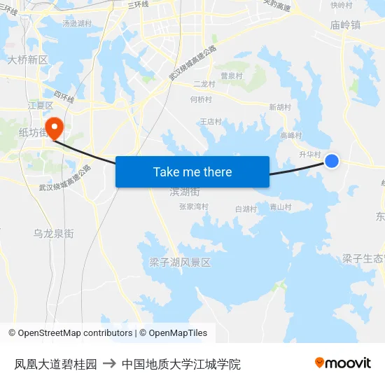 凤凰大道碧桂园 to 中国地质大学江城学院 map