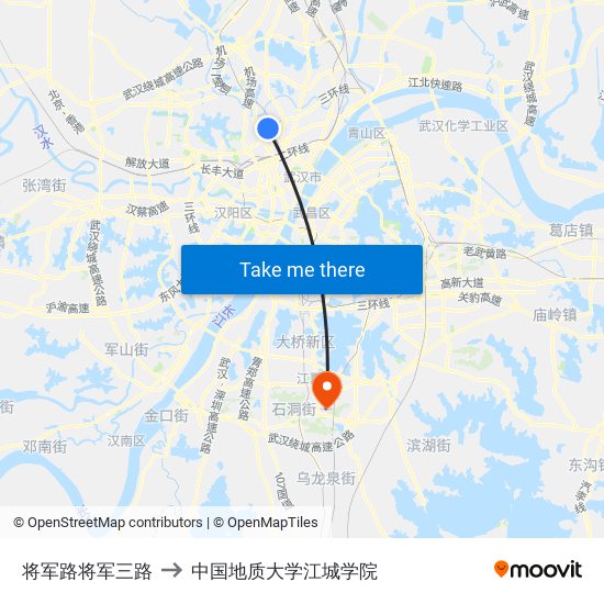 将军路将军三路 to 中国地质大学江城学院 map