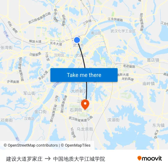 建设大道罗家庄 to 中国地质大学江城学院 map