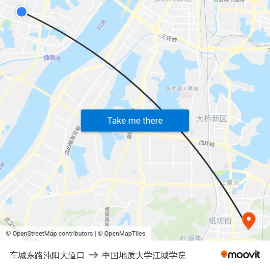 车城东路沌阳大道口 to 中国地质大学江城学院 map