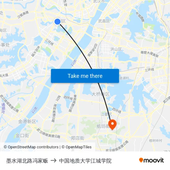 墨水湖北路冯家畈 to 中国地质大学江城学院 map