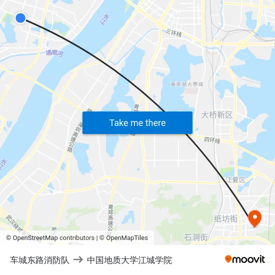 车城东路消防队 to 中国地质大学江城学院 map