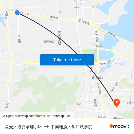 星光大道龚家铺小区 to 中国地质大学江城学院 map