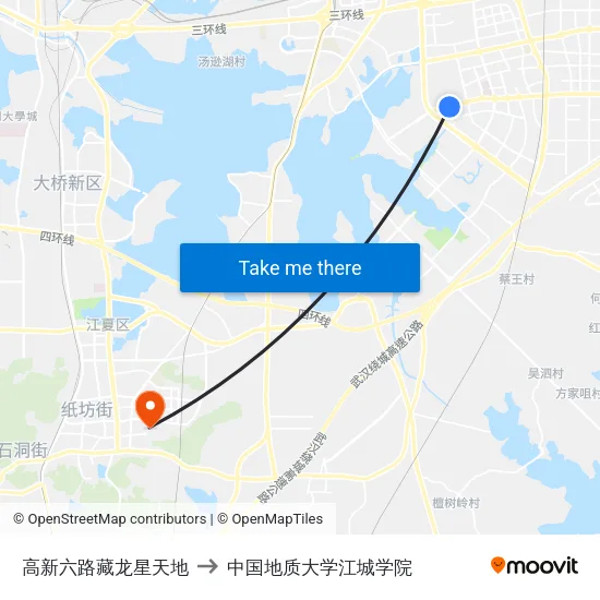 高新六路藏龙星天地 to 中国地质大学江城学院 map