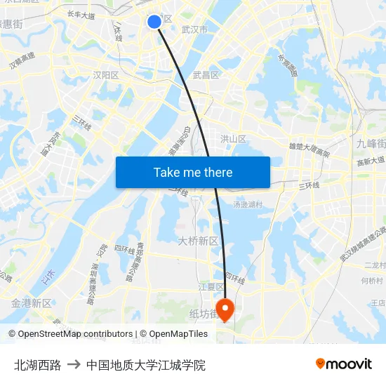 北湖西路 to 中国地质大学江城学院 map