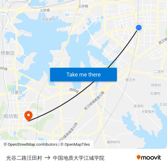 光谷二路汪田村 to 中国地质大学江城学院 map