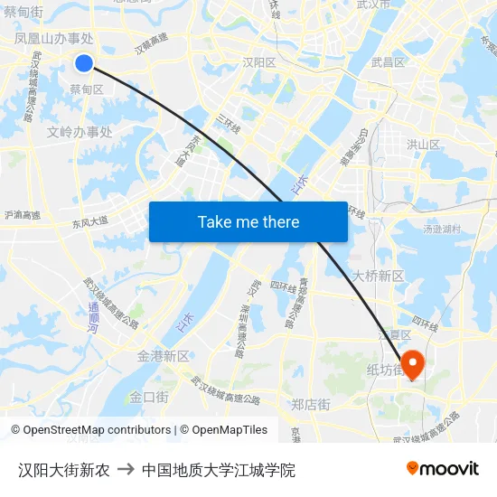 汉阳大街新农 to 中国地质大学江城学院 map