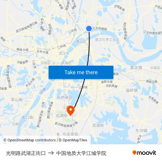 光明路武湖正街口 to 中国地质大学江城学院 map
