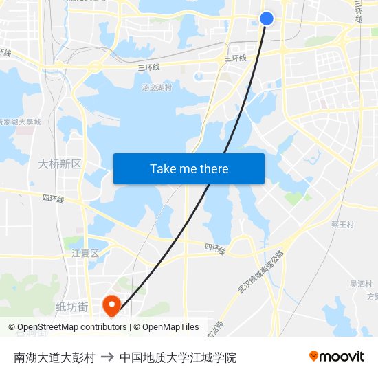 南湖大道大彭村 to 中国地质大学江城学院 map