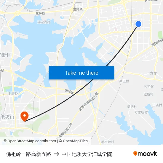 佛祖岭一路高新五路 to 中国地质大学江城学院 map