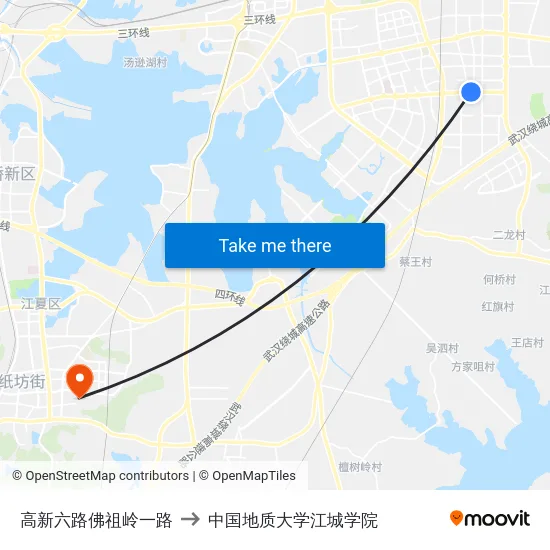 高新六路佛祖岭一路 to 中国地质大学江城学院 map