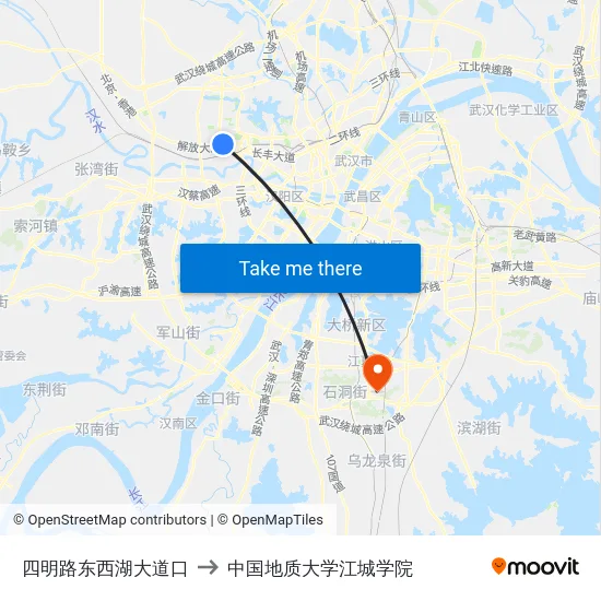 四明路东西湖大道口 to 中国地质大学江城学院 map