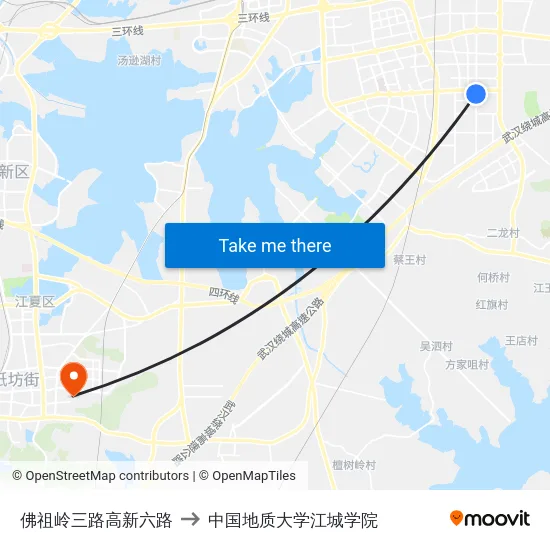 佛祖岭三路高新六路 to 中国地质大学江城学院 map
