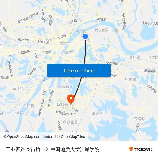 工业四路23街坊 to 中国地质大学江城学院 map
