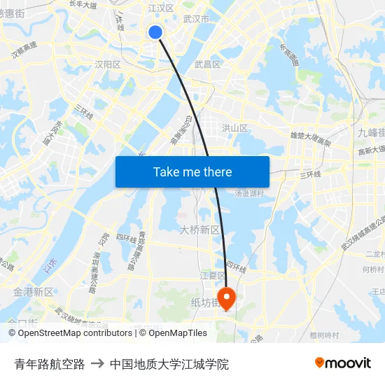 青年路航空路 to 中国地质大学江城学院 map