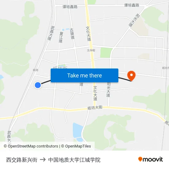 西交路新兴街 to 中国地质大学江城学院 map