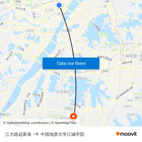 江大路赵家条 to 中国地质大学江城学院 map