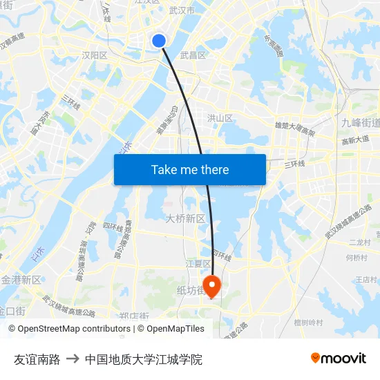 友谊南路 to 中国地质大学江城学院 map
