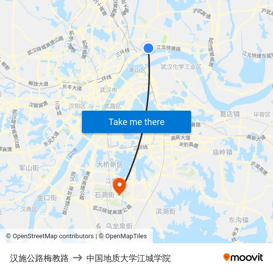 汉施公路梅教路 to 中国地质大学江城学院 map