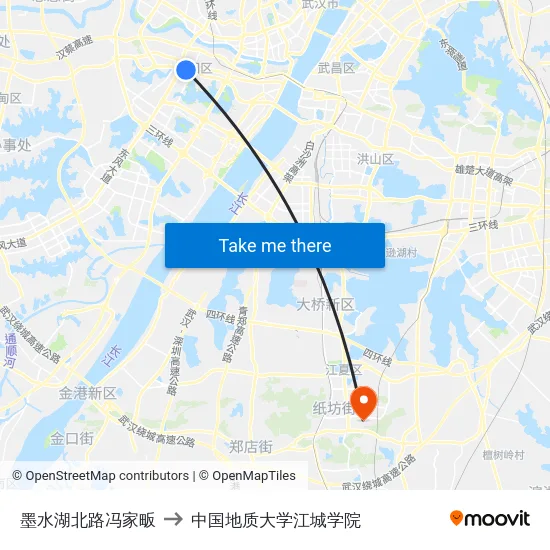 墨水湖北路冯家畈 to 中国地质大学江城学院 map