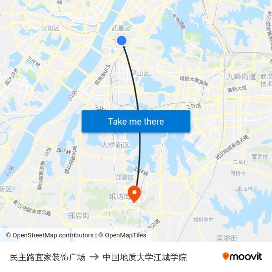 民主路宜家装饰广场 to 中国地质大学江城学院 map