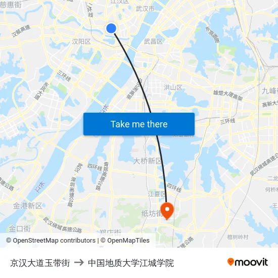 京汉大道玉带街 to 中国地质大学江城学院 map