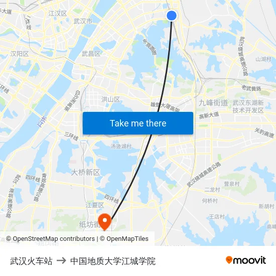 武汉火车站 to 中国地质大学江城学院 map