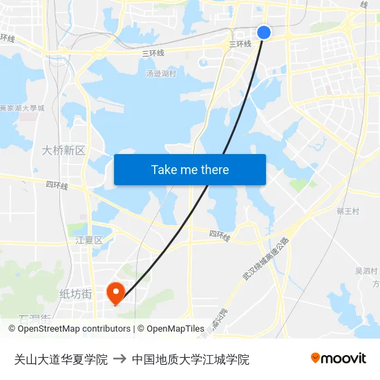 关山大道华夏学院 to 中国地质大学江城学院 map