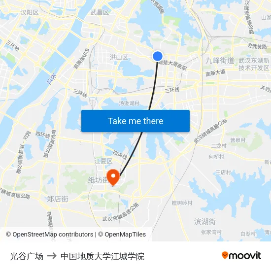 光谷广场 to 中国地质大学江城学院 map