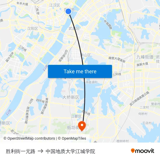 胜利街一元路 to 中国地质大学江城学院 map