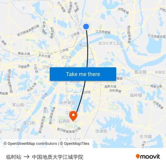临时站 to 中国地质大学江城学院 map