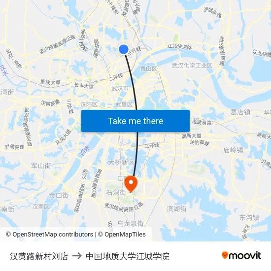 汉黄路新村刘店 to 中国地质大学江城学院 map