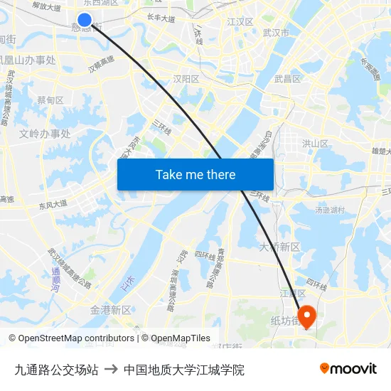 九通路公交场站 to 中国地质大学江城学院 map